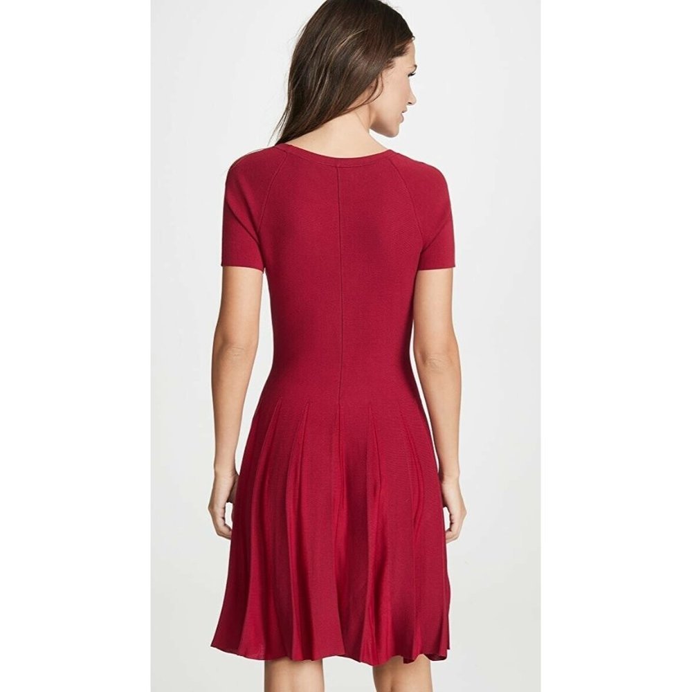 THEORY Pleated Knit Tee Flare Dress Red Large NEW $455 - Picture 2 of 10